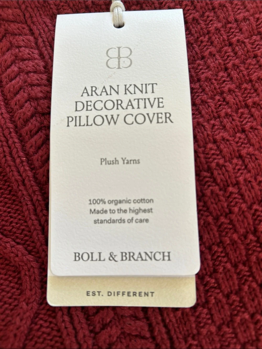 Boll & Branch Aran Knit Decorative Pillow Cover, Size 14” x 34”, Holly, New